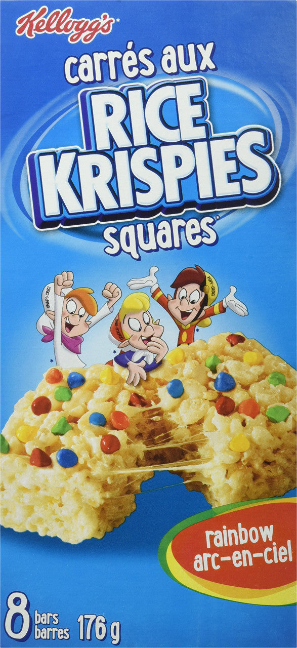 Kellogg's Rice Krispies Square Bars, 8ct, Rainbow Cereal Bars 176g/6.2oz., Box Cover